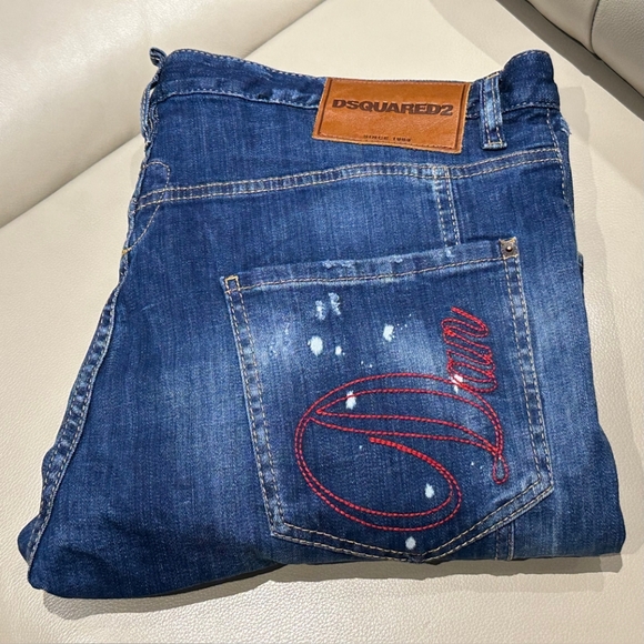 DSQUARED2 🇨🇦 Tidy Biker Painted Jeans - Fits 40" Waist, Blue - Picture 2 of 6